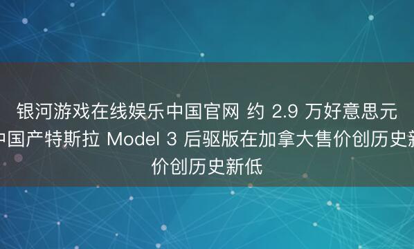 银河游戏在线娱乐中国官网 约 2.9 万好意思元，中国产特斯拉 Model 3 后驱版在加拿大售价创历史新低