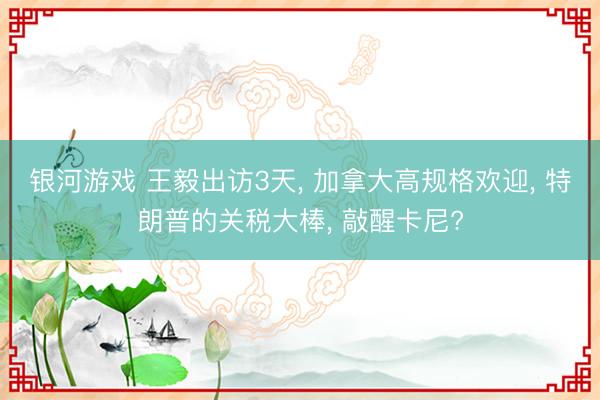 银河游戏 王毅出访3天， 加拿大高规格欢迎， 特朗普的关税大棒， 敲醒卡尼?